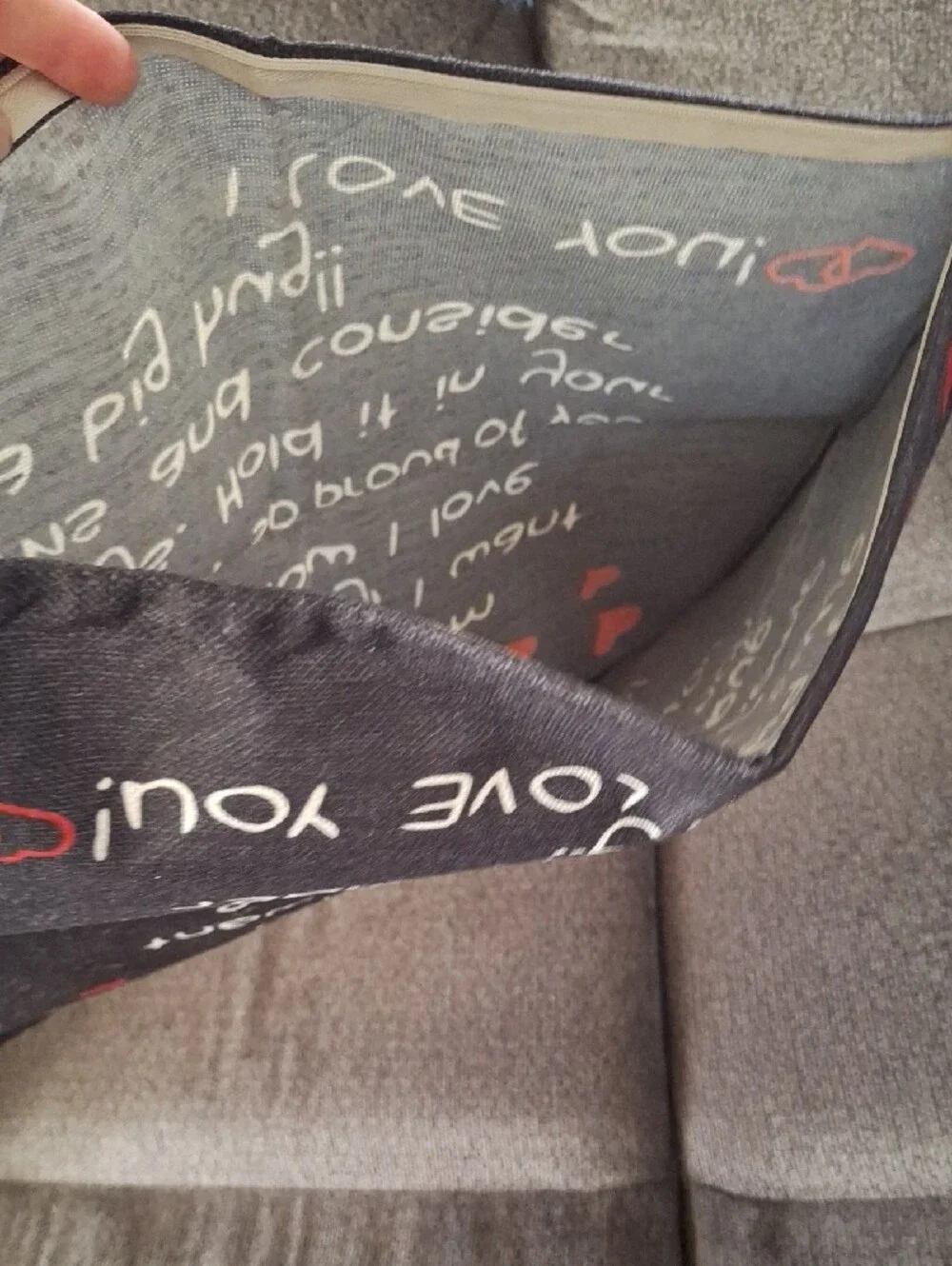 Love Message Throw Pillow Cover — Black with Red Hearts